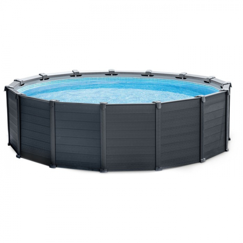 Бассейн каркасный INTEX Graphite Gray, 478×124 см, песочный фильтр-насос, лестница, тент, подстилка, 26384NP