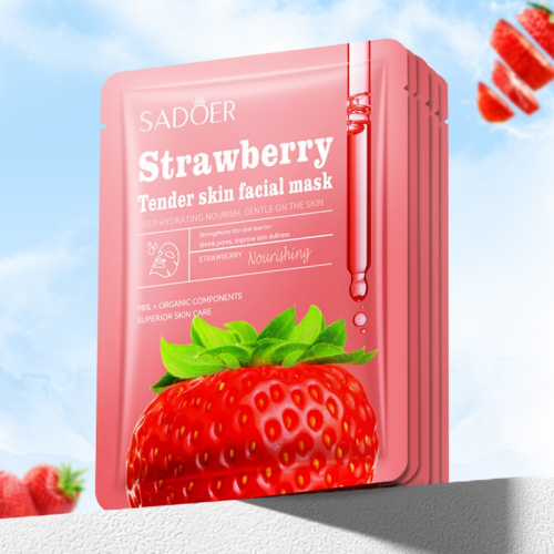 Тканевая маска для лица смягчающая с экстрактом Клубники Sadoer