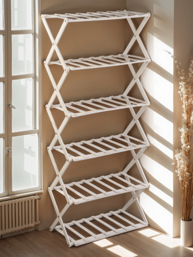 Подставка для цветов Greengo, 6 полок, 50×25×110 см, напольная, бамбук, белая