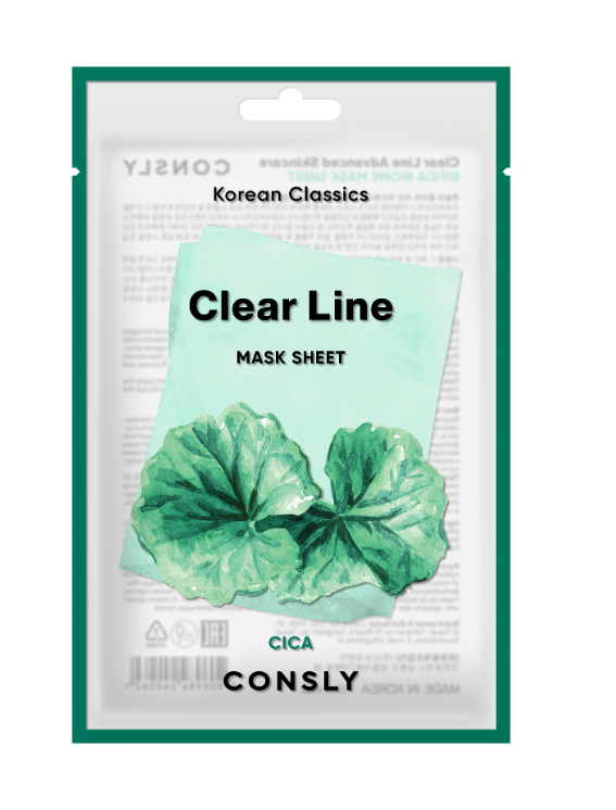 Тканевая маска успокаивающая с экстрактом центеллы азиатской Clear Line Korean Classics Cica Mask Sheet 1шт