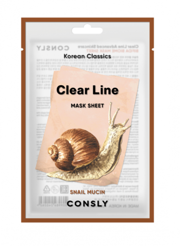 Тканевая маска разглаживающая с муцином улитки Clear Line Korean Classics Snail Mucin Mask Sheet 1шт