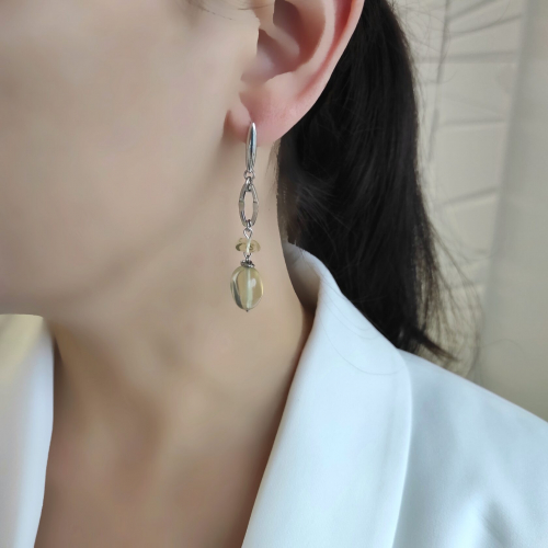 Серьги с лимонным цитрином, камни бочонки