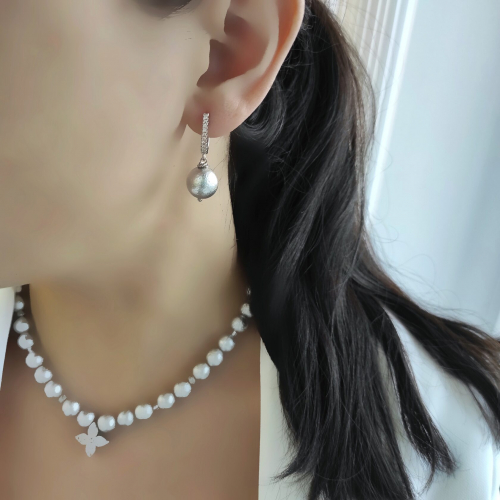 Серьги из серого хлопкового жемчуга