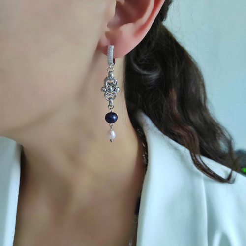 Серьги с лиловым жемчугом, темным жемчугом, аметистом