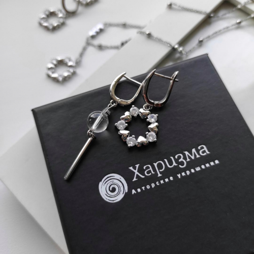 Серьги с горным хрусталём и прозрачным цирконом