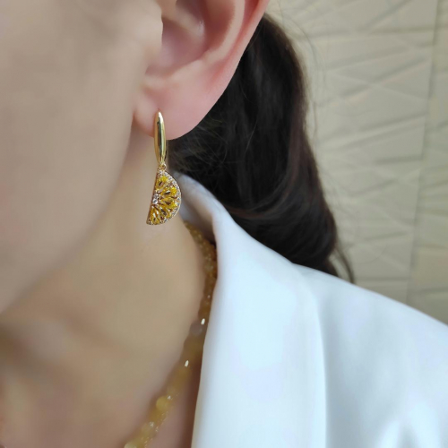 Серьги с цитрином и долькой лимона