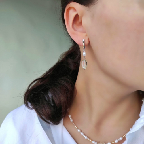 Серьги с лимонным цитрином и жемчугом рис