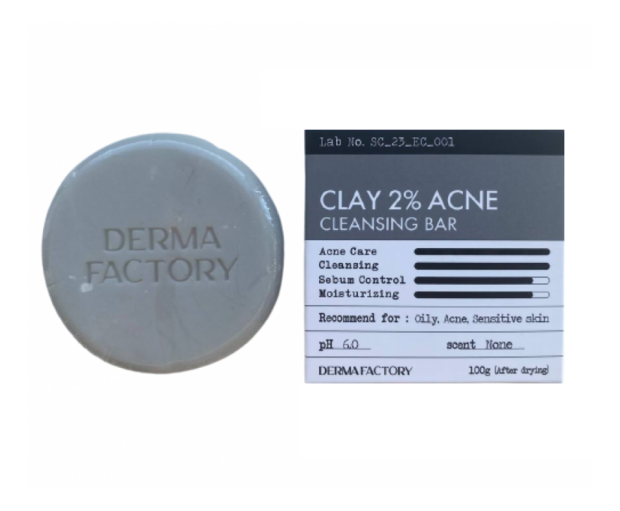 263р. 599р. до 4.26 Очищающее мыло для жирной и проблемной кожи Derma Factory CLAY 2% ACNE CLEANSING BAR 100г