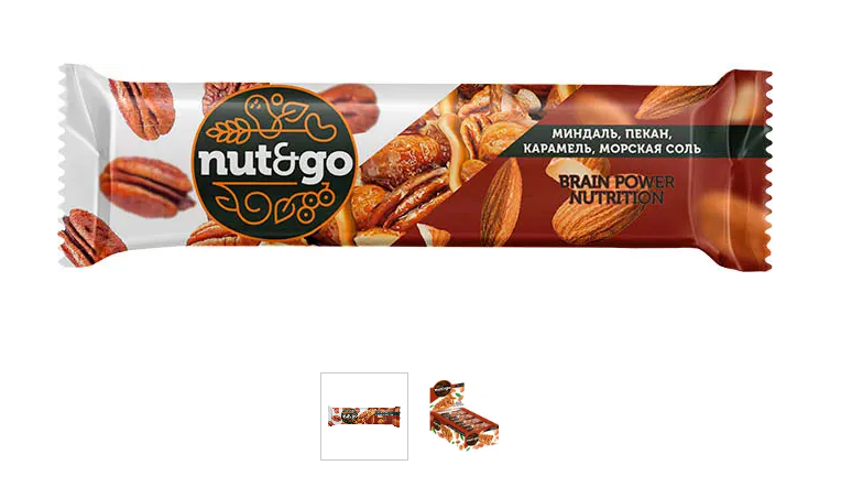 «Nut&Go», батончик с миндалём, пеканом, карамелью, морской солью, 36 г
