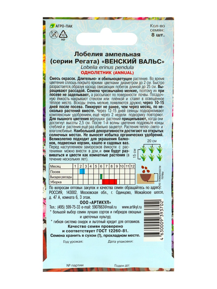 Семена цветов Лобелия ампельная «Венский вальс», О, набор 5 шт