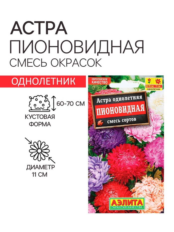 Семена цветов Астра Пионовидная, смесь окрасок, О, 0,2 г