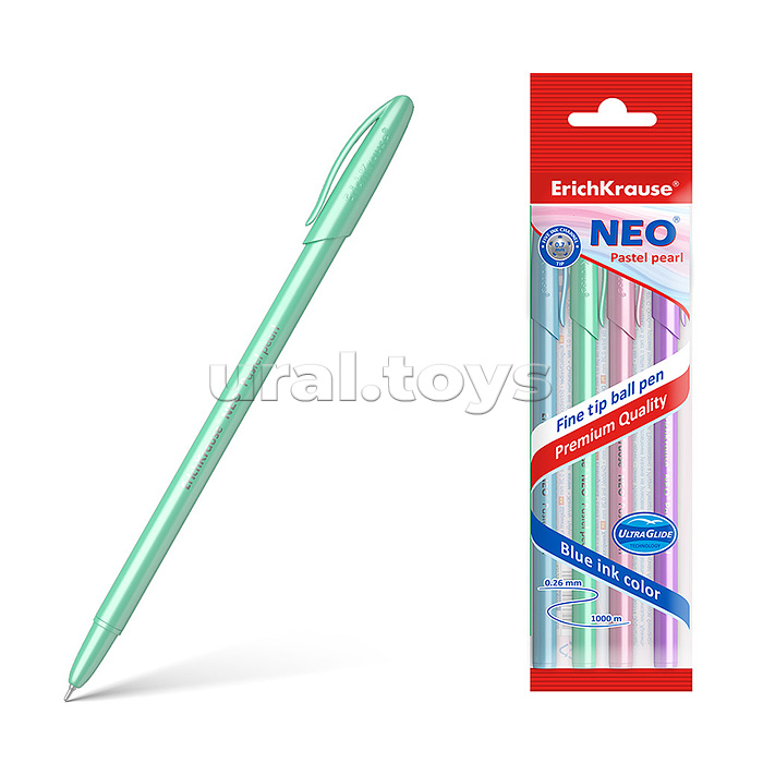 Набор из 4 ручек шариковых Neo® Stick Pastel 0.7, Super Glide Technology, цвет чернил синий