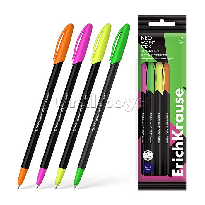 Набор из 4 ручек шариковых Neo® Stick Accent 0.7, Super Glide Technology, цвет чернил синий