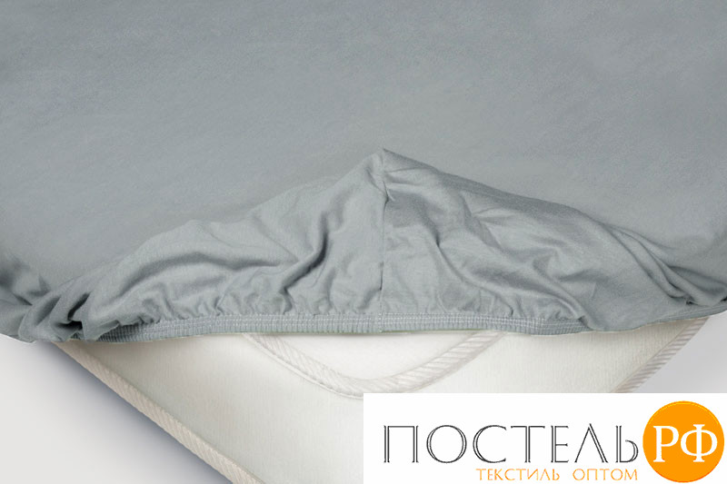 Простынь на резинке 160x200x20 трикотажная цвет серый