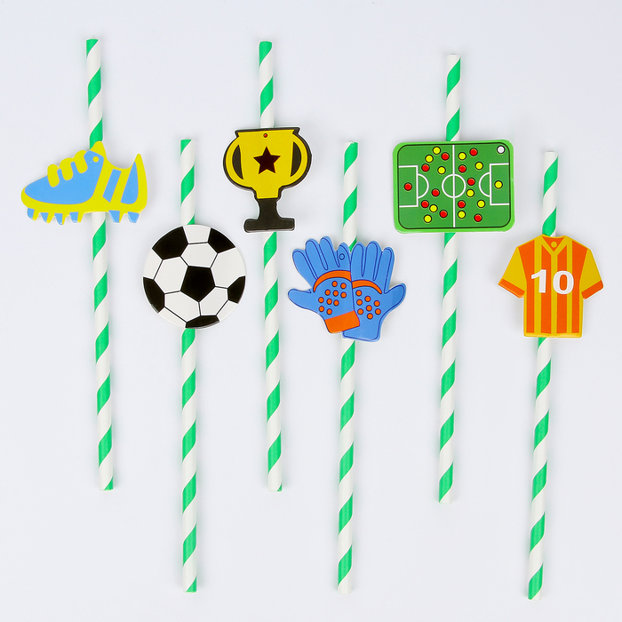 Трубочки для коктейля «Футбол», набор 6 шт.