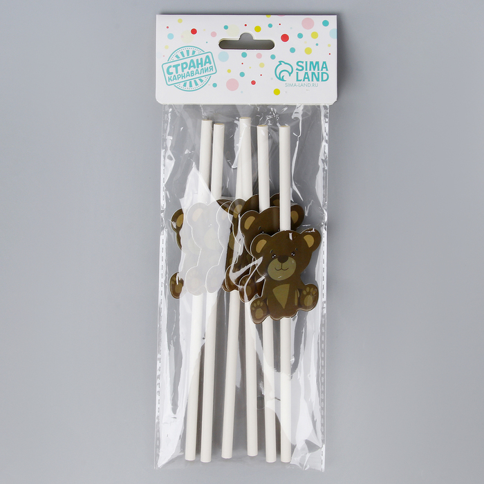 Трубочки для коктейля «Медвежата», набор 6 шт.