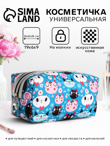 Косметичка на молнии объёмная, маленькая, с принтом, голубая