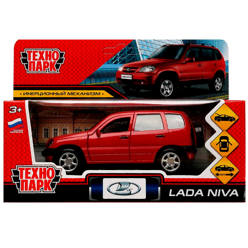 Модель LADANIVA-12-RD LADA NIVA длина 12 см, двери, багаж, инерц, красный Технопарк  в коробке в Нижнем Новгороде