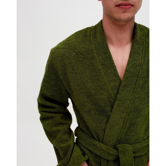 Халат махровый Экономь и Я, мужской размер 48-50 цвет хаки, 100% хлопок с AIRO, 320 г/м²