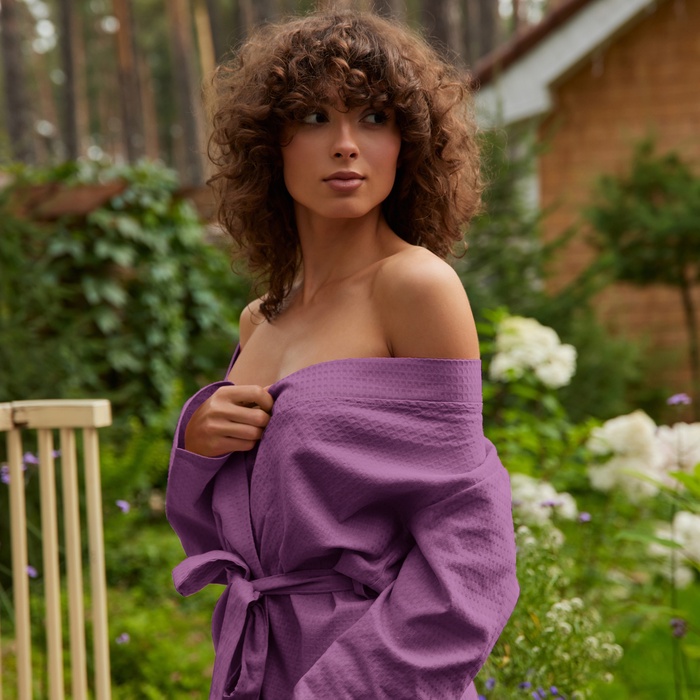 Халат вафельный женский удлинённый Экономь и Я размер 42-44, цвет лаванда, 100% хлопок, 200 г/м²