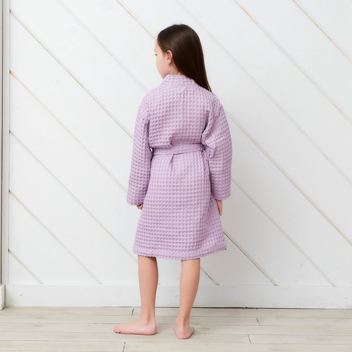 Халат вафельный детский Крошка Я «Boho» размер 34 (122-128 см) цвет сиреневый, 100% хлопок 290 г/м²
