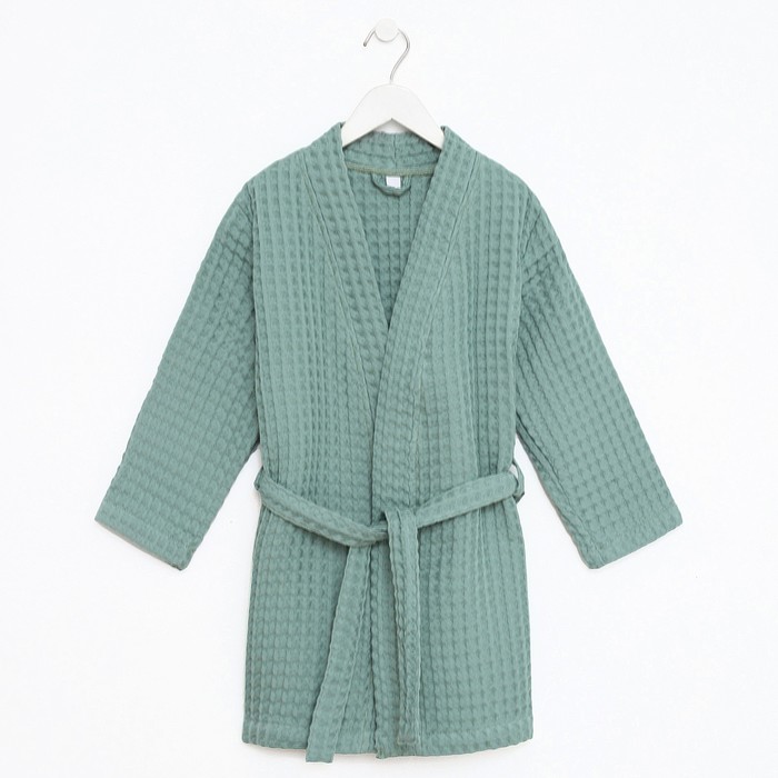 Халат вафельный детский Крошка Я «Boho» размер 34 (122-128 см) цвет мятный, 100% хлопок 290 г/м²