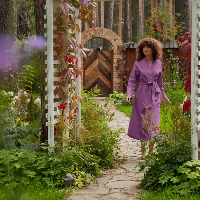 Халат вафельный женский удлинённый Экономь и Я размер 42-44, цвет лаванда, 100% хлопок, 200 г/м²