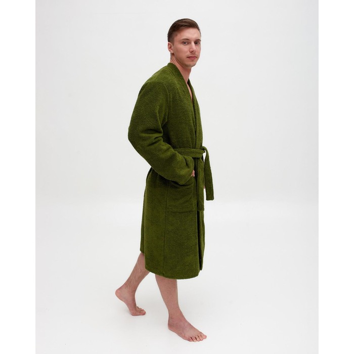 Халат махровый Экономь и Я, мужской размер 48-50 цвет хаки, 100% хлопок с AIRO, 320 г/м²