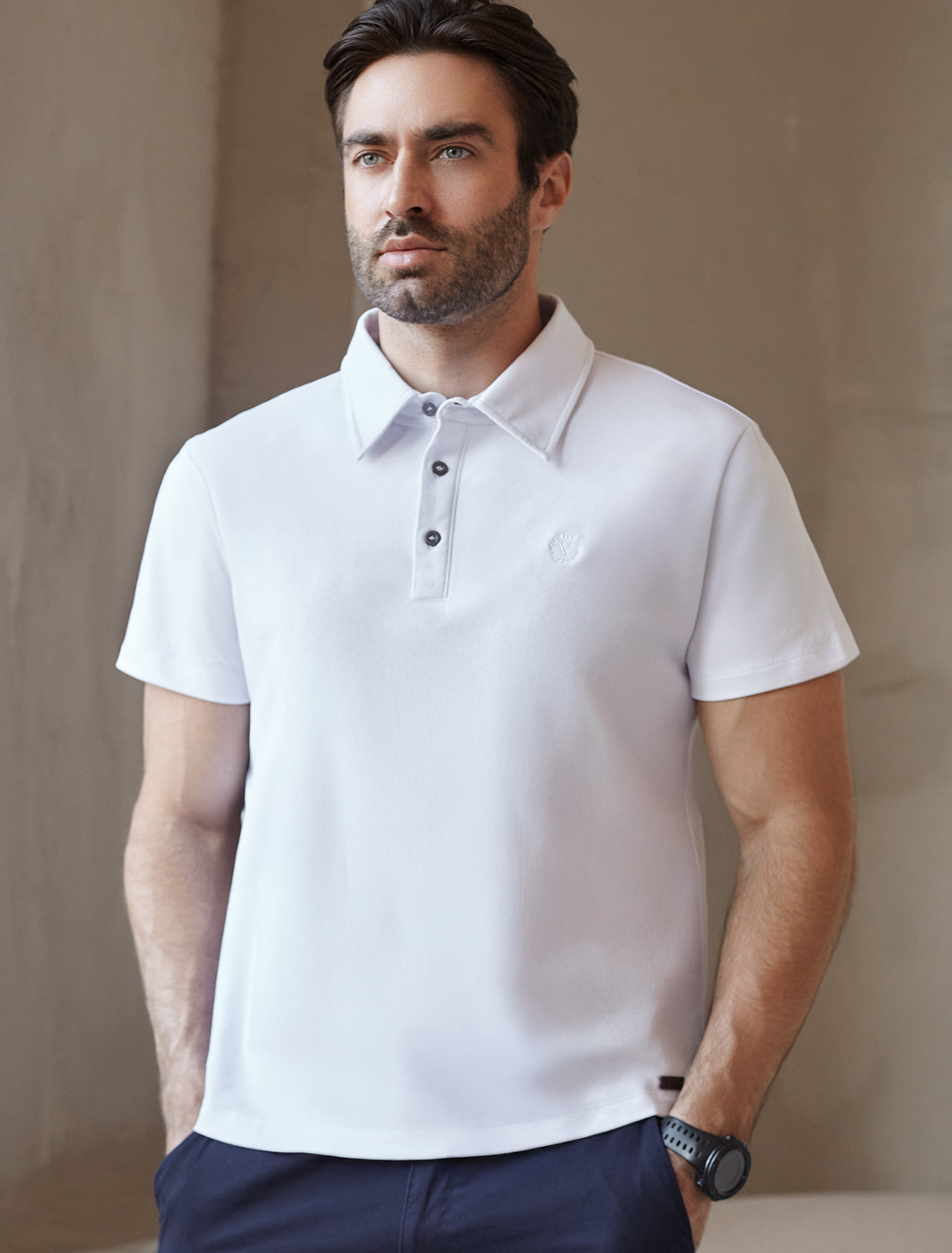 Поло из фактурного хлопка с эластаном U49.030 белый