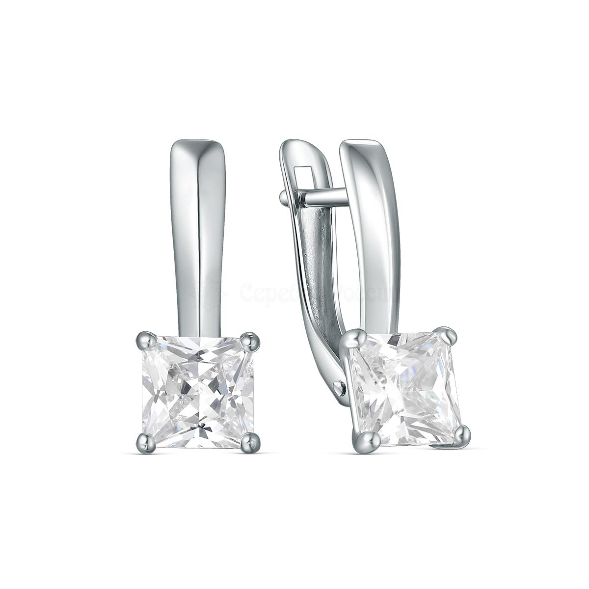 Серьги из серебра с фианитами родированные S2139951010