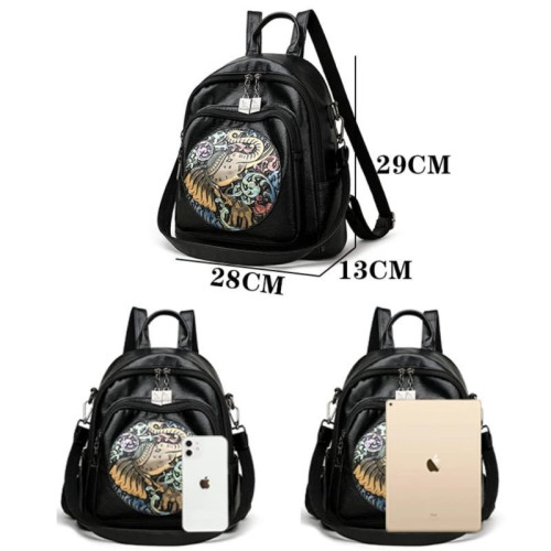 Женский кожаный рюкзак-сумка 2297 BLACK