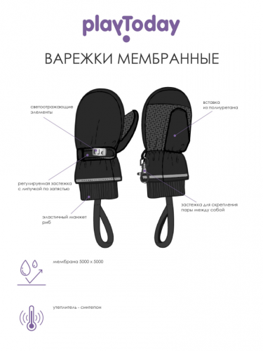 Ст.цена 910р. Варежки PLAYTODAY 32329036 Голубой,Цветной