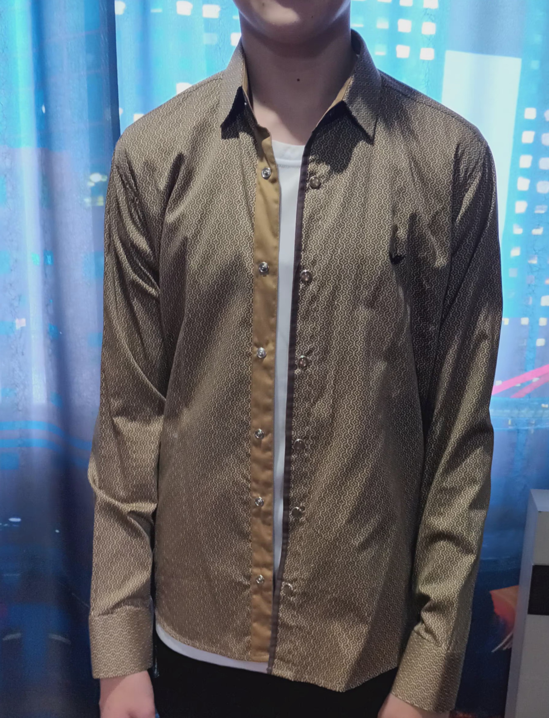 Молодёжная рубашка золото, приталенная. АКЦИЯ!