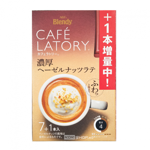 Растворимый кофе ореховый Латте в стиках Cafe Latory Blendy AGF, Япония, 84 г (10,5 г х 8 шт.) Акция