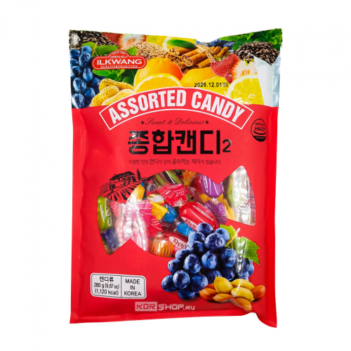 Карамельные конфеты Ассорти (16 вкусов) Assorted Candy2 Ilkwang, Корея, 280 г Акция