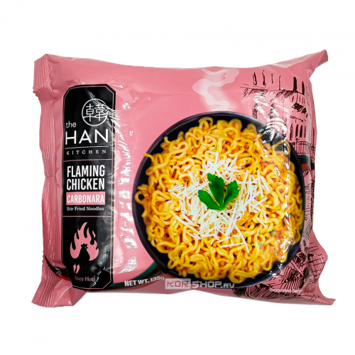 Лапша б/п острая со вкусом курицы в соусе Карбонара Flaming Chicken Carbonara The Han Kitchen, Корея, 135 г Акция