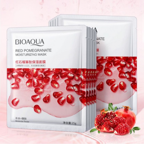 Тканевая маска для лица BIOAOUA Red Pomegranate, с экстрактом граната 25 гр.