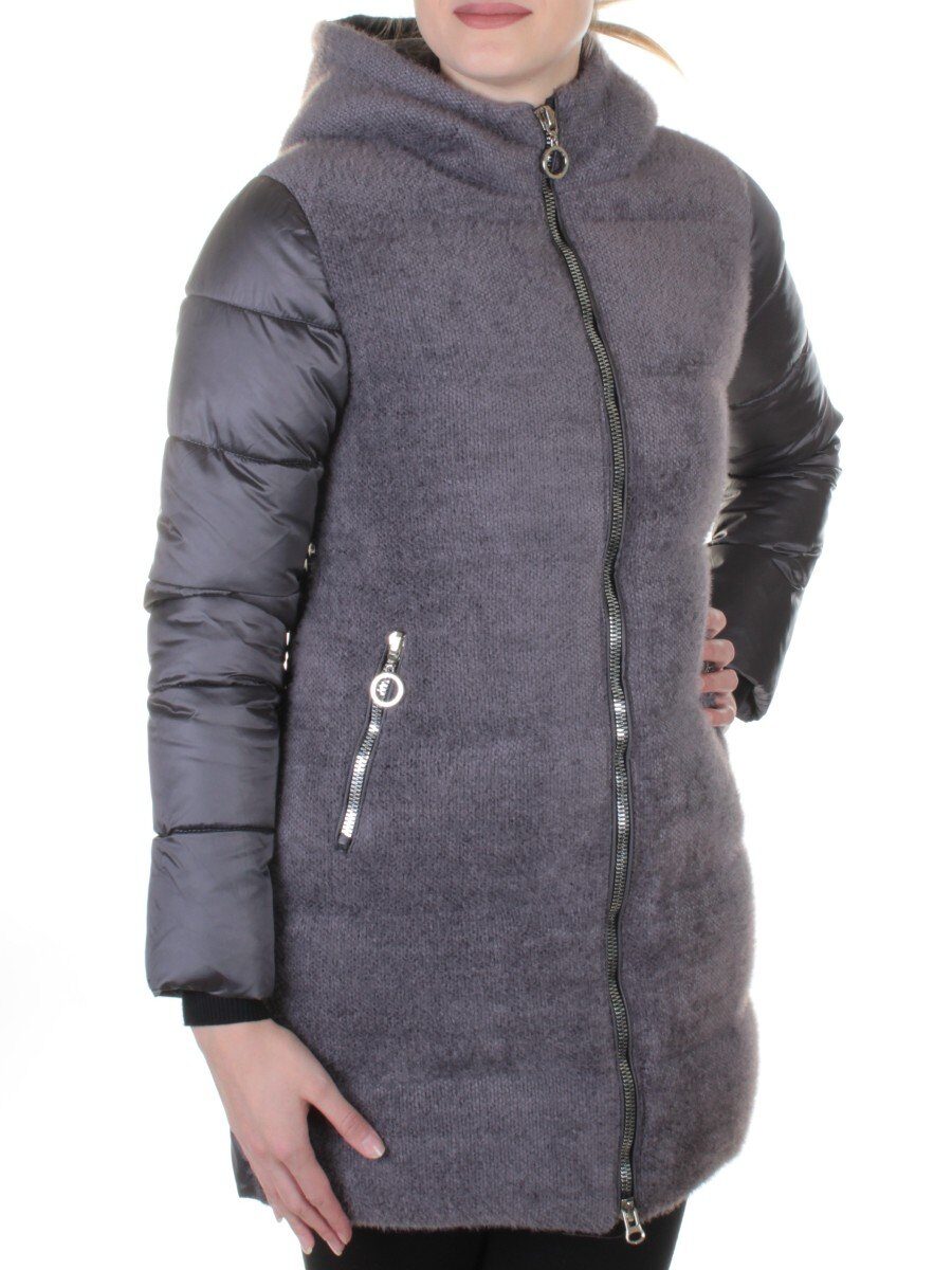 3010 GRAY Пальто женское с ангорой QiHongYun