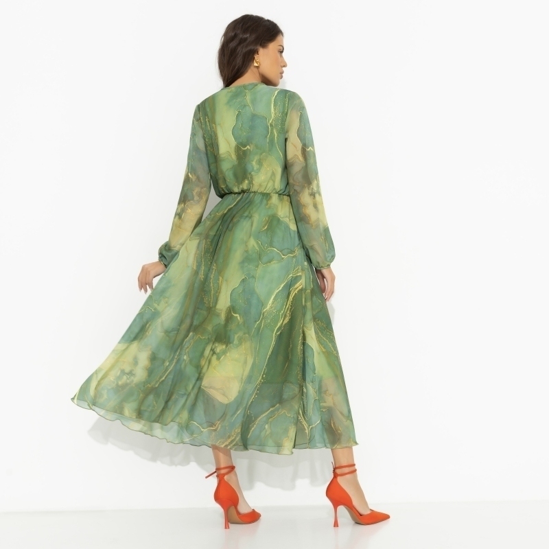 Платье приталенное на подкладе, Летящие мгновения (green, new)