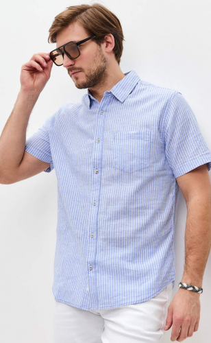 Рубашка к/р лен F111-0451 l.blue stripes
