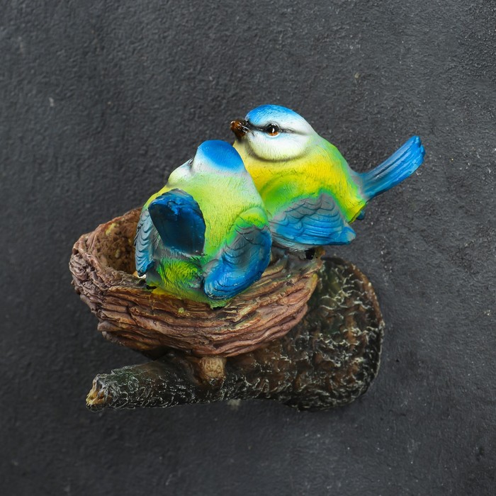 Подвесной декор из полистоуна «Гнездо с синицами» 15×13×10 см