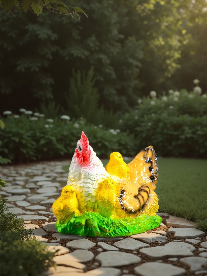 Садовая фигура из гипса «Курица наседка с цыплятами», 27×20×21 см