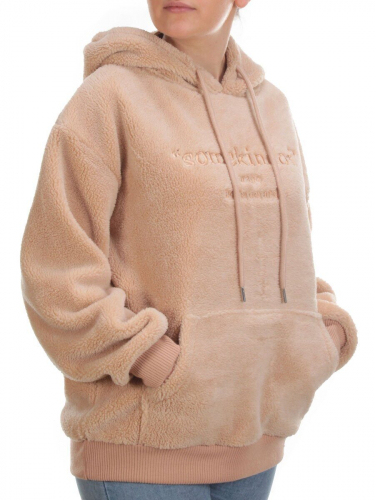 105 BEIGE Худи женское Тедди на флисе