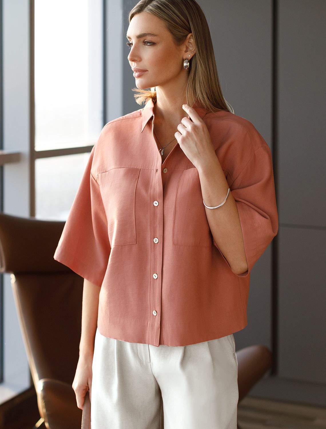 Блузка из плотного лиоцелла D29.267 дымчато-коралловый