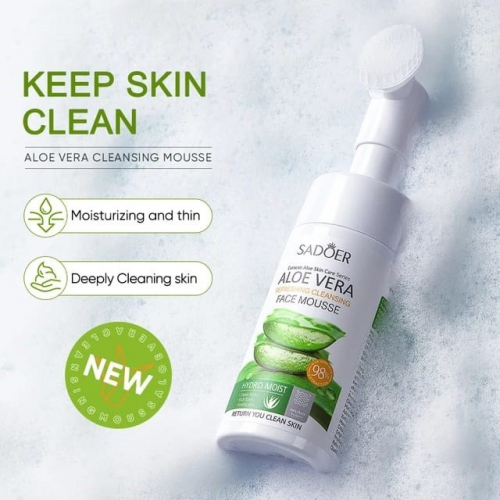 SADOER  Пенка - Мусс для умывания ALOE VERA Воздушная ОСВЕЖАЮЩАЯ с АЛОЭ (щеточка)  120мл  (SD-39989)