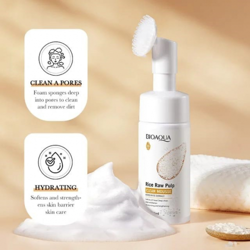BIOAQUA  Пенка - Мусс для умывания RICE RAW PULP с экстрактом РИСА (щеточка)  120мл  (BQY51803)