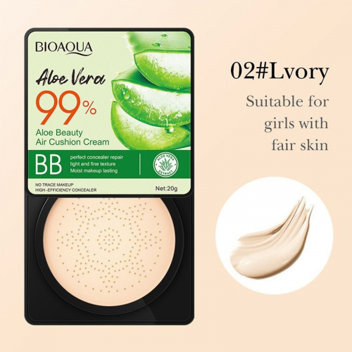 BIOAQUA  Крем тональный - Кушон BB ALOE VERA 99%  №02 слоновая кость  20г  (BQY-62036)