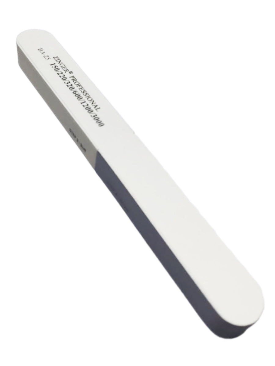 Zinger Полировочный блок для ногтей / Classic BA-25, 150/220/320/600/1200/3000 грит, серо-белый
