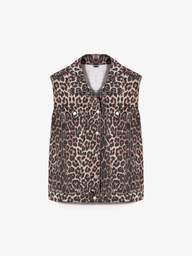 Джинсовый жилет с леопардовым принтом ,
100% хлопок ,