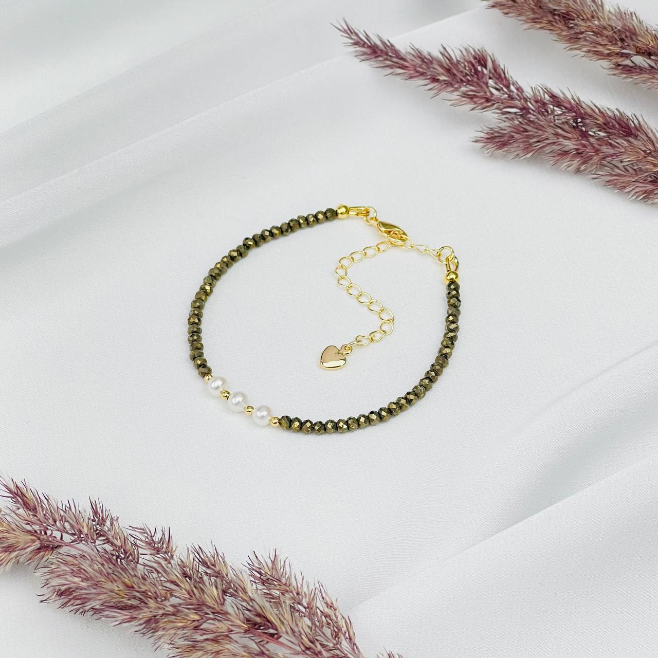 Радуга Самоцветов Браслет из Пирита и Жемчуга